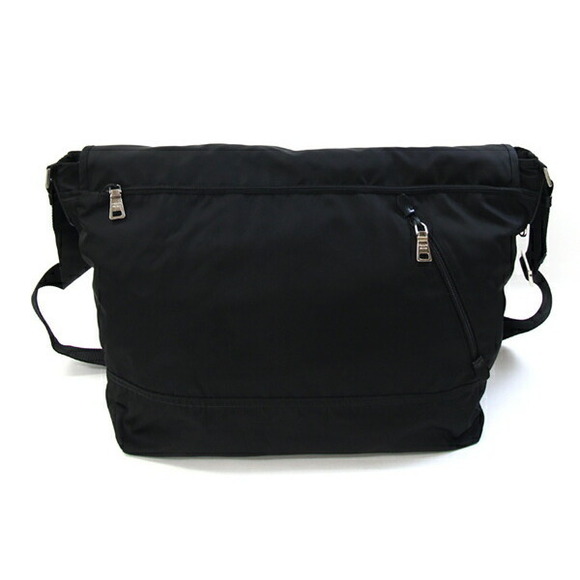 Prada Shoulder Bag Black Nylon Leather Crossbody Messenger Logo - Picture 2 of 10